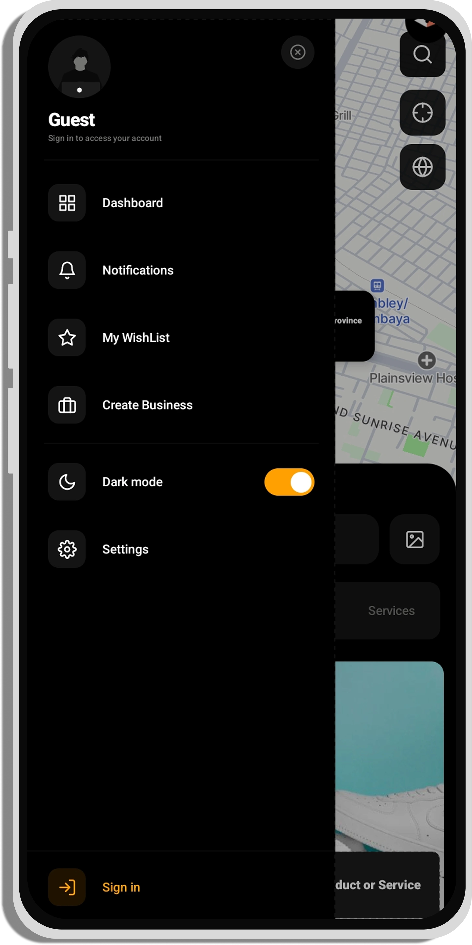 The Odit navigation drawer