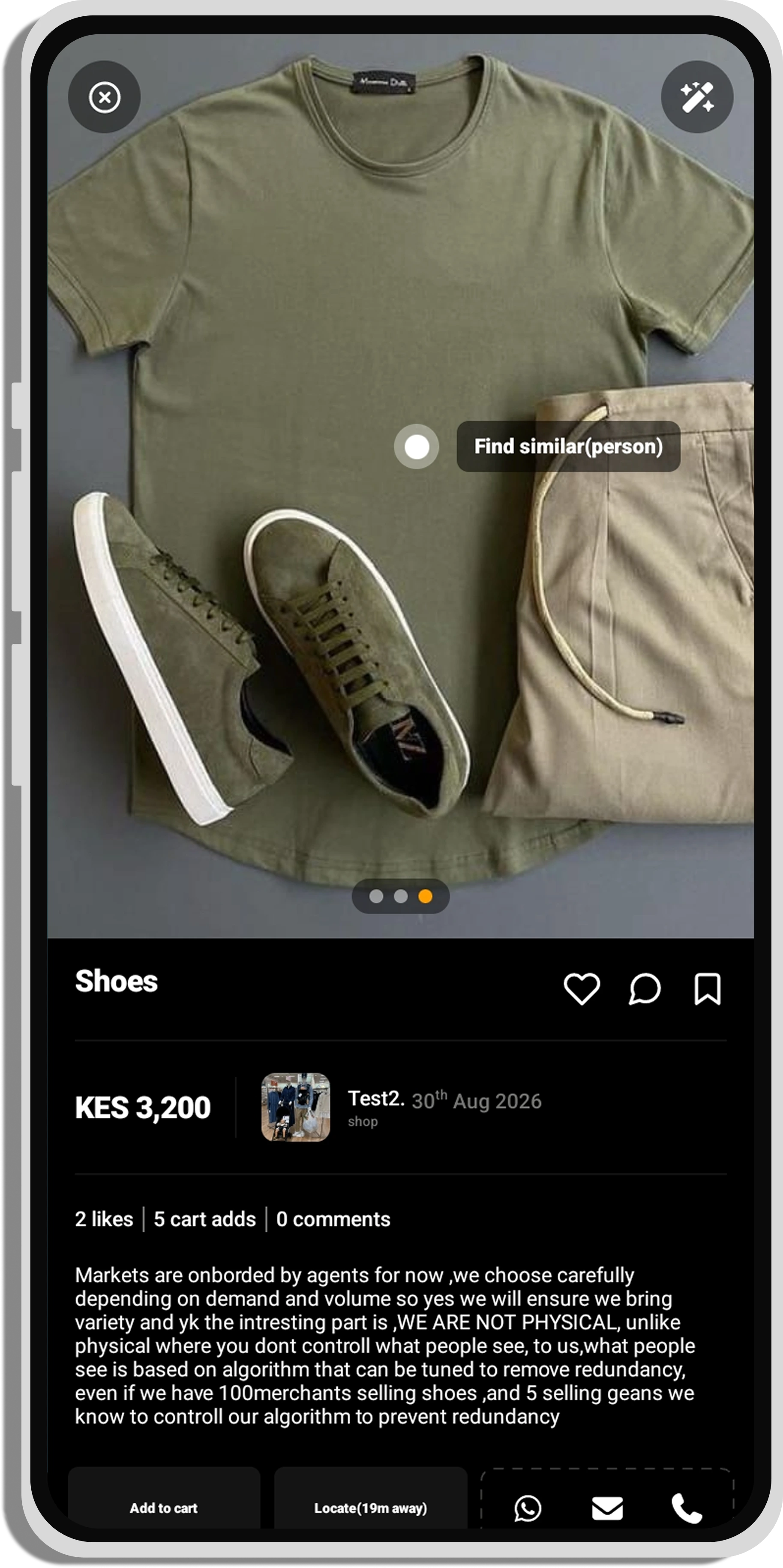 An opened post with similar items found in the photo